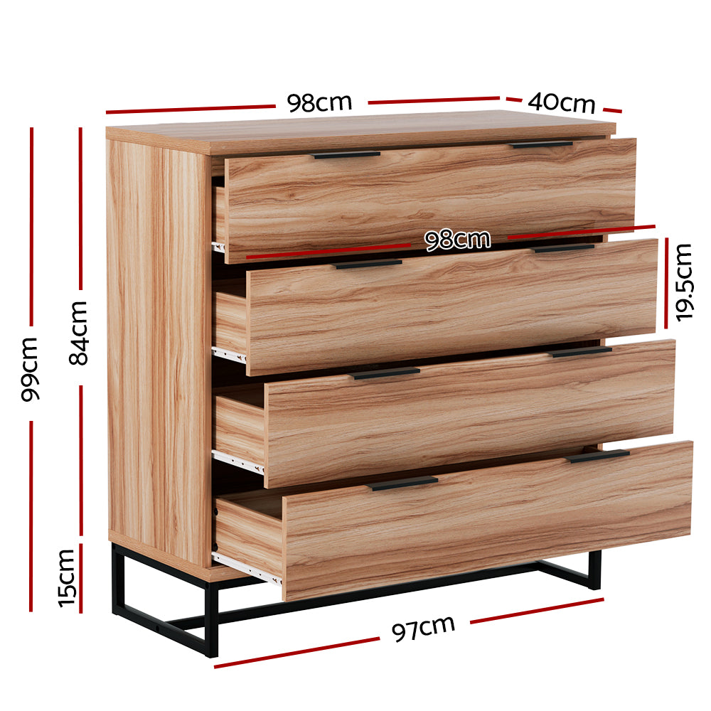 P&F SkyWay 4 Chest of Drawers Cabinet Dresser Table Tallboy Storage Bedroom Rust Oak