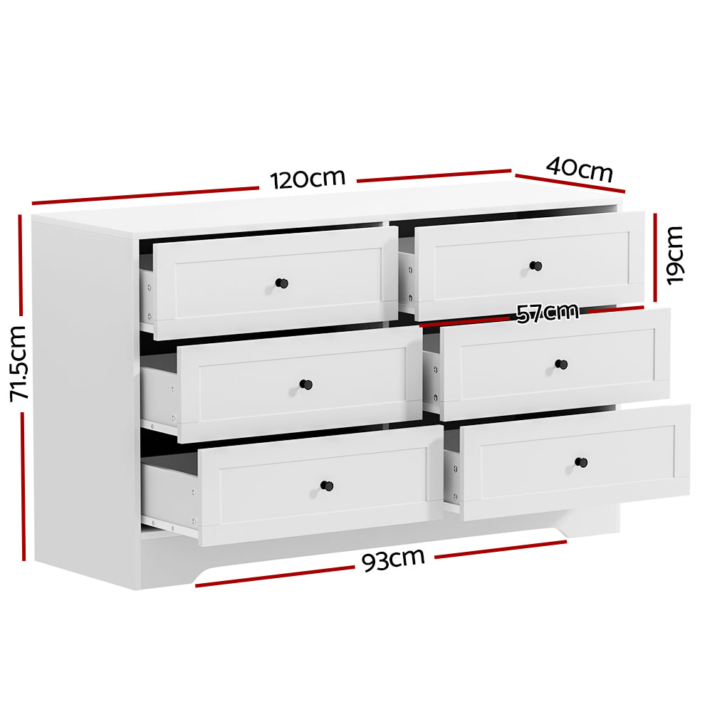 P&F SkyWay 6 Chest of Drawers Cabinet Dresser Table Tallboy Storage Bedroom White