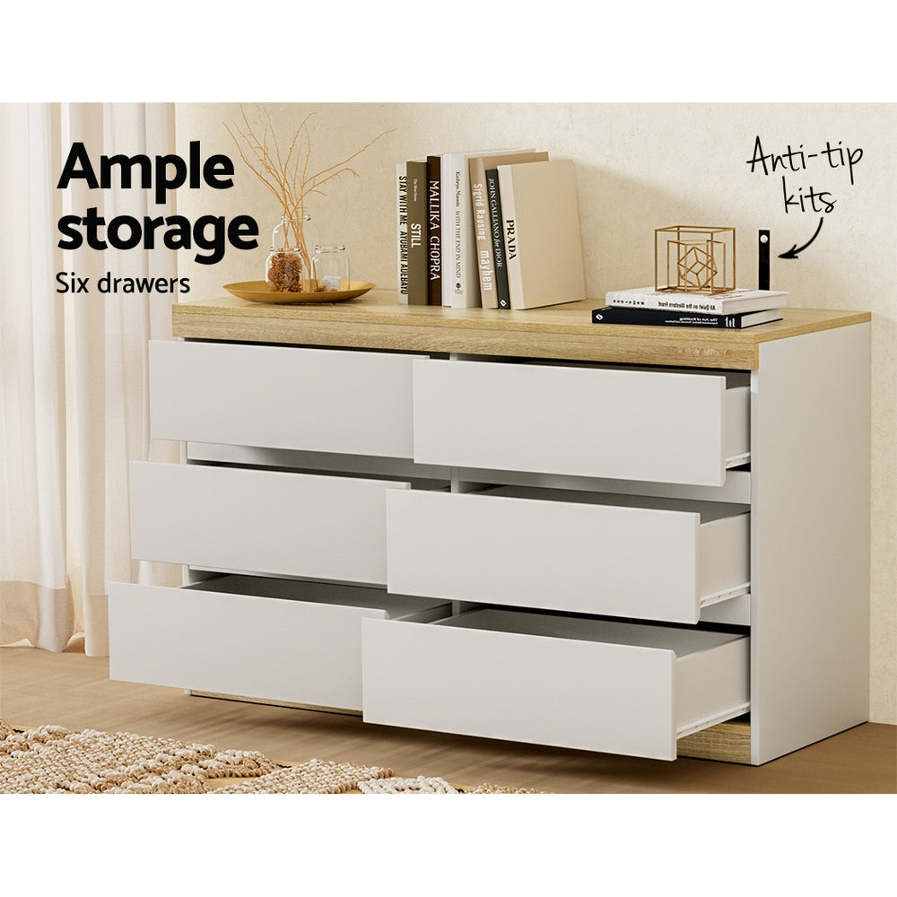 P&F ZennHome 6 Chest of Drawers Cabinet Dresser Table Tallboy Storage Bedroom White