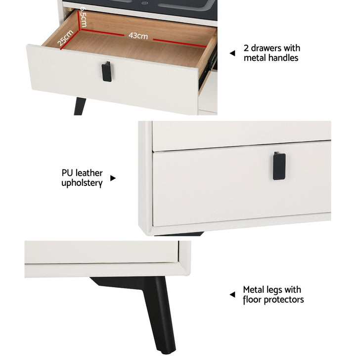 P&F SkyWay Wireless Smart Bedside Table 2 Drawers with Wireless Charging+Speaker LED White