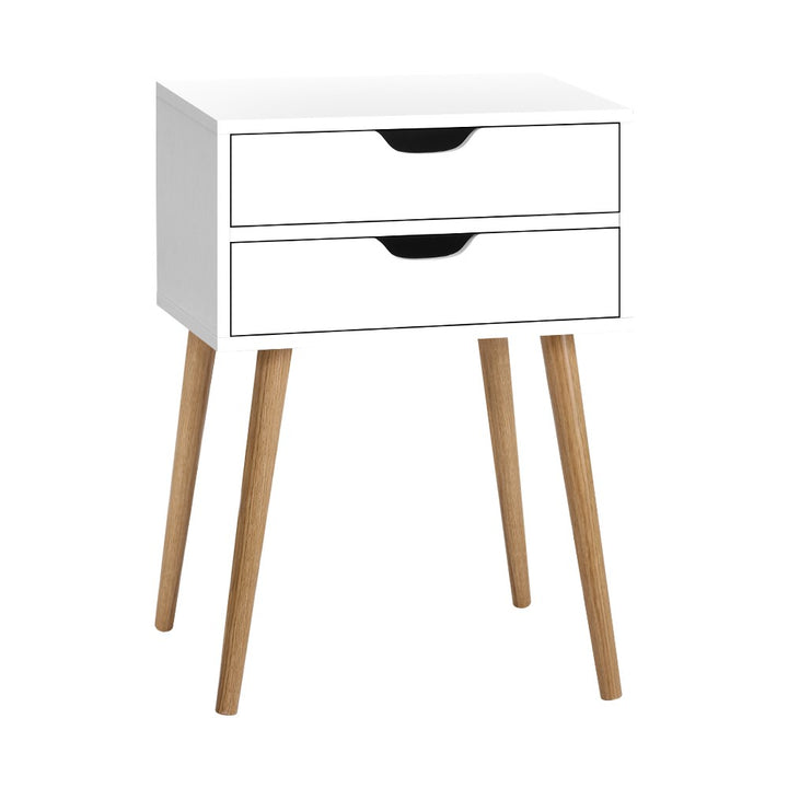 P&F SkyWay Bedside Table 2 Drawers - BODIE White