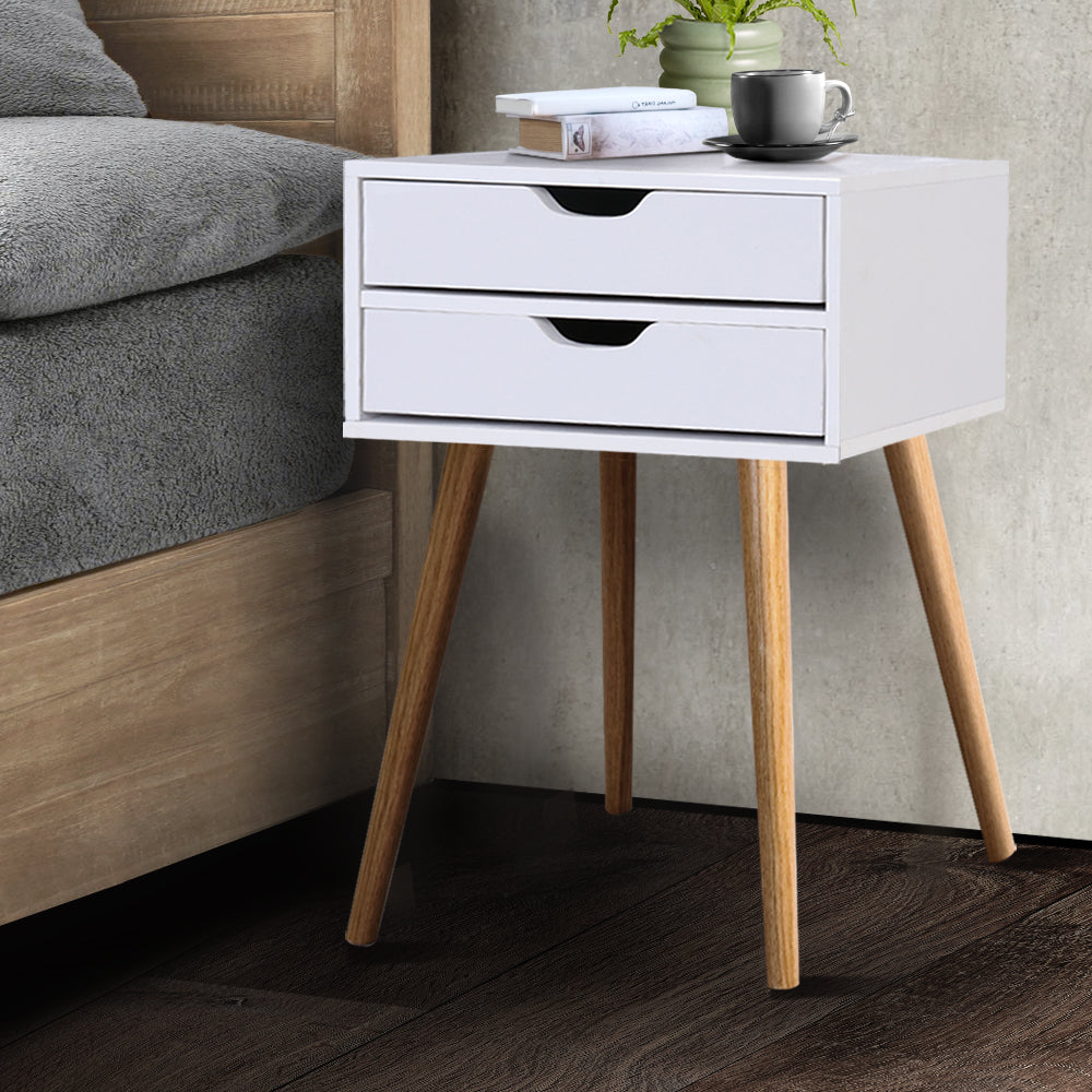 P&F SkyWay Bedside Table 2 Drawers - BODIE White