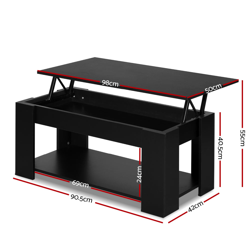 P&F SkyWay Lift Up Top Coffee Table Storage Shelf Black