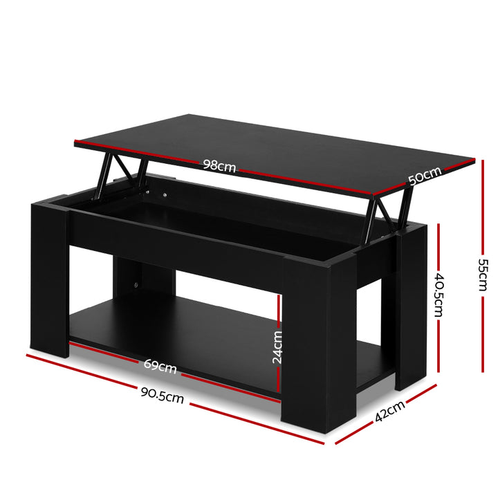 P&F SkyWay Lift Up Top Coffee Table Storage Shelf Black