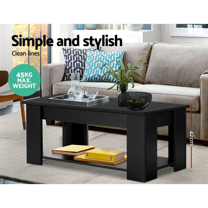 P&F SkyWay Lift Up Top Coffee Table Storage Shelf Black