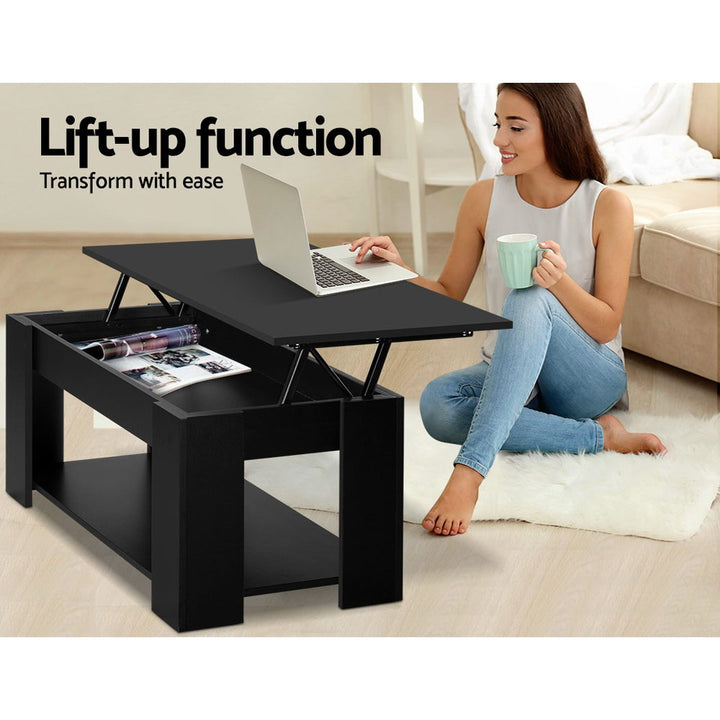 P&F SkyWay Lift Up Top Coffee Table Storage Shelf Black