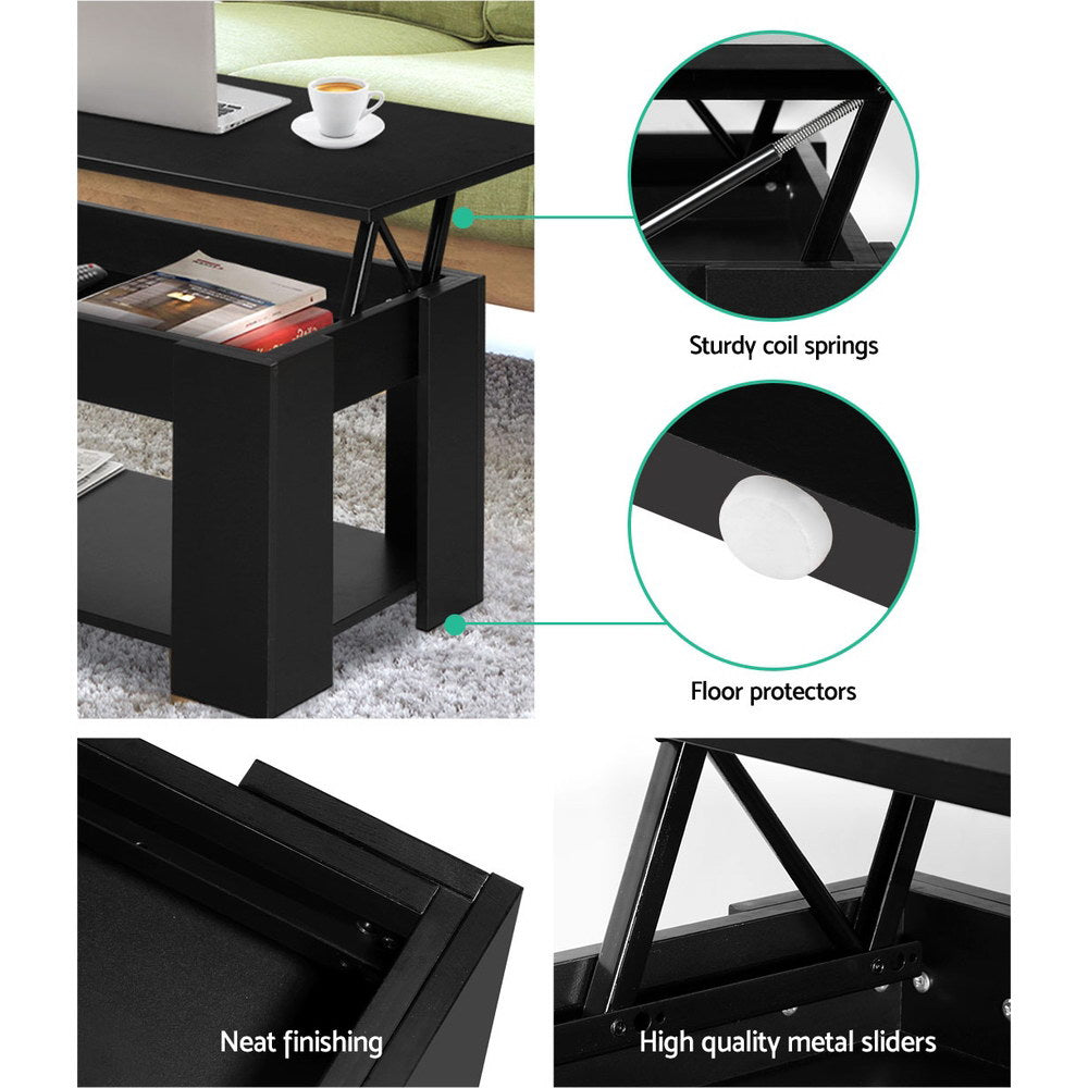 P&F SkyWay Lift Up Top Coffee Table Storage Shelf Black