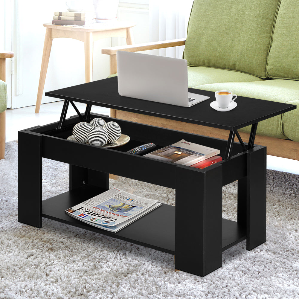 P&F SkyWay Lift Up Top Coffee Table Storage Shelf Black