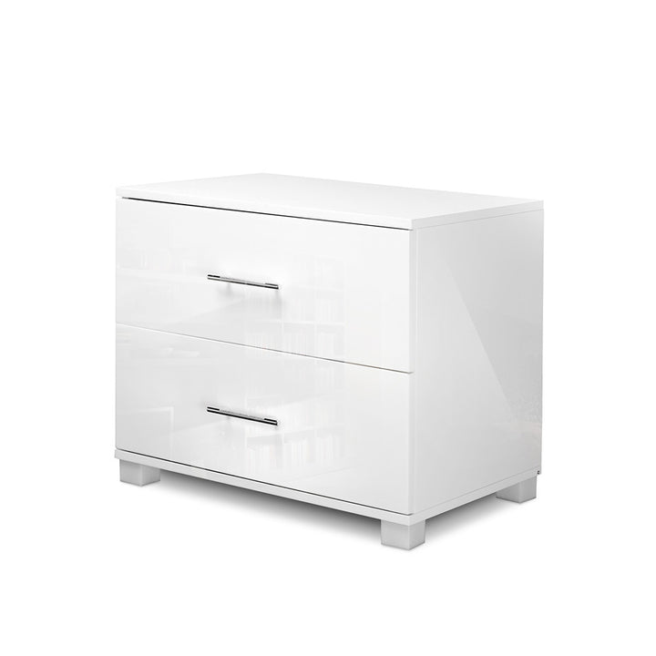 P&F SkyWay High Gloss Two Drawers Bedside Table - White