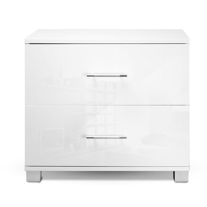 P&F SkyWay High Gloss Two Drawers Bedside Table - White