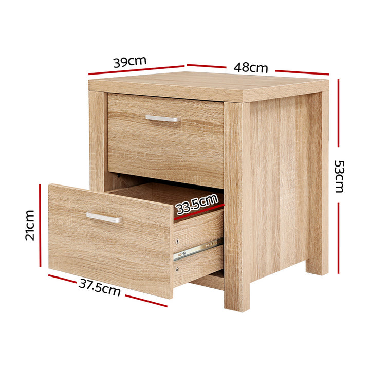 P&F ZennHome Bedside Table 2 Drawers - Nat Pine