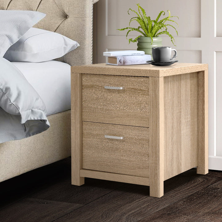 P&F ZennHome Bedside Table 2 Drawers - Nat Pine