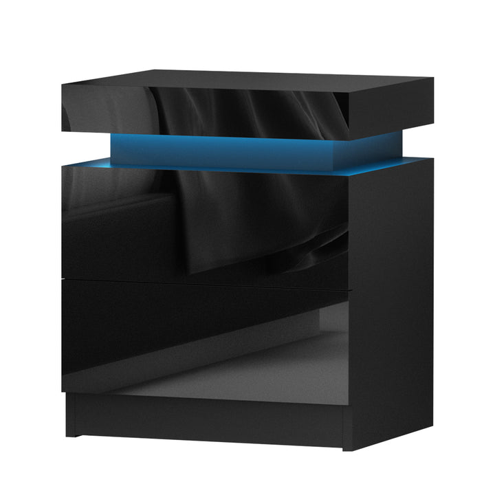 P&F SkyWay Bedside Tables Side Table Drawers RGB LED Black