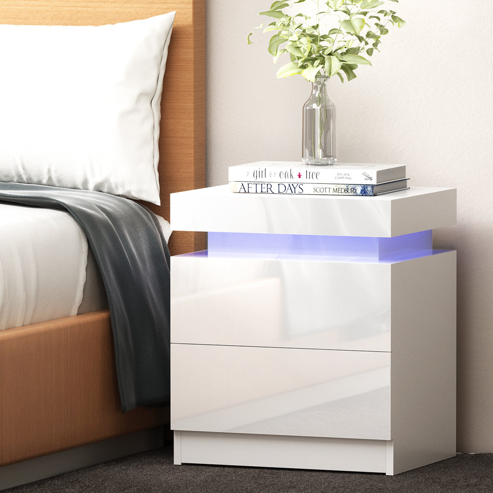 P&F SkyWay Bedside Tables Side RGB LED White