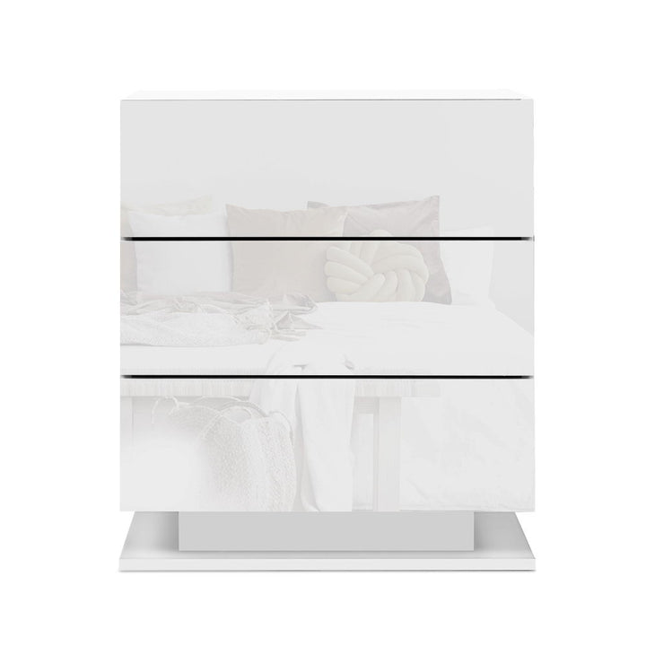 P&F SkyWay Bedside Tables Side RGB LED Lamp 3 Drawers Nightstand Gloss White