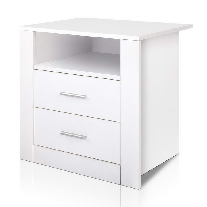 P&F ZennHome Bedside Table 2 Drawers with Shelf - Lux White