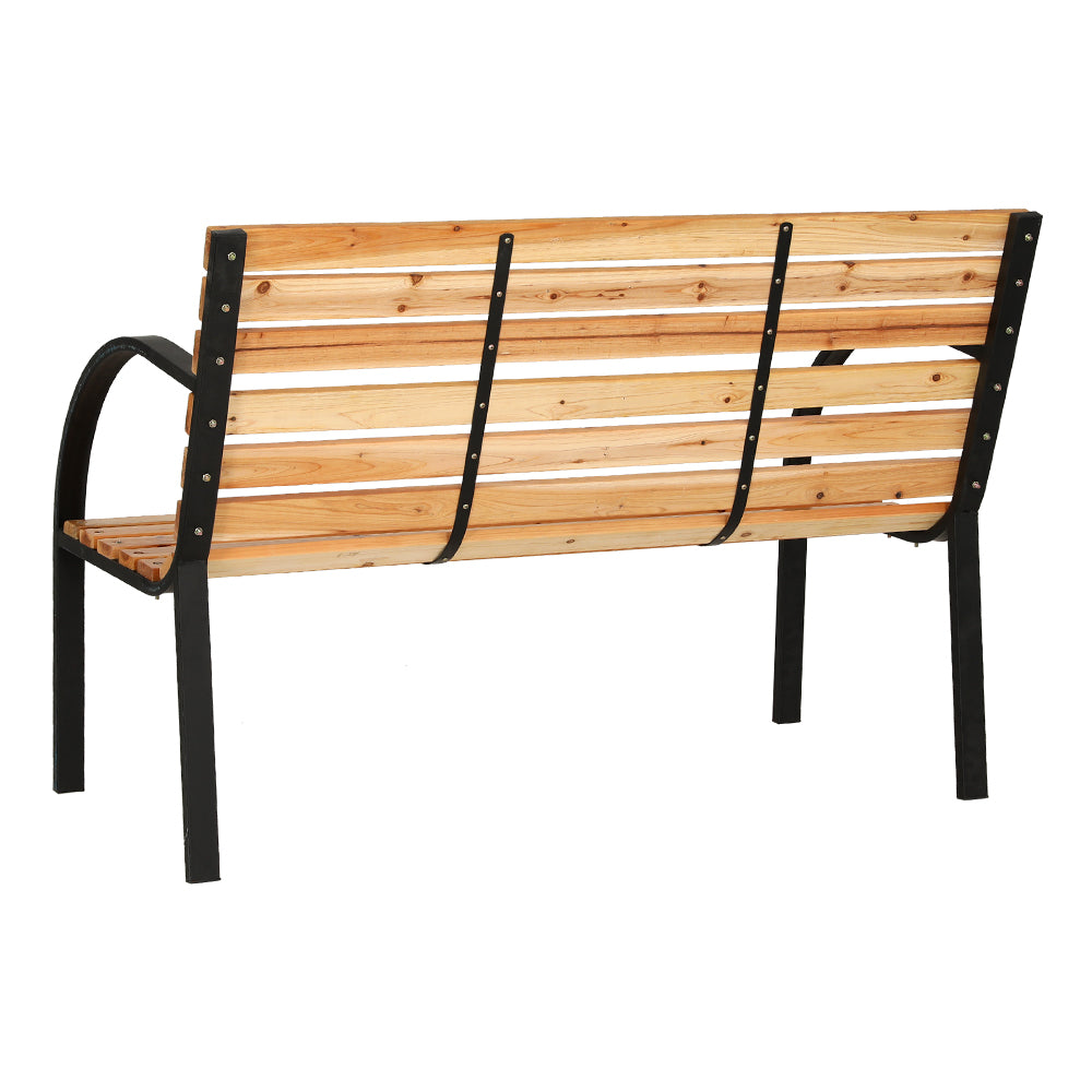 P&F ZennHome  Outdoor Wooden Garden Bench Steel 2 Seater Patio Furniture