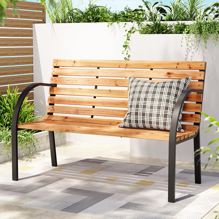 P&F ZennHome  Outdoor Wooden Garden Bench Steel 2 Seater Patio Furniture