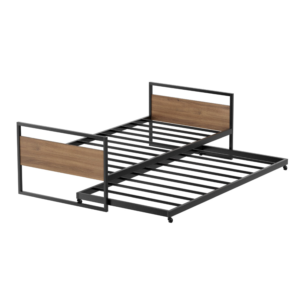 P&F SkyWay Bed Frame Metal Bed Base with Trundle Daybed Headboard Single