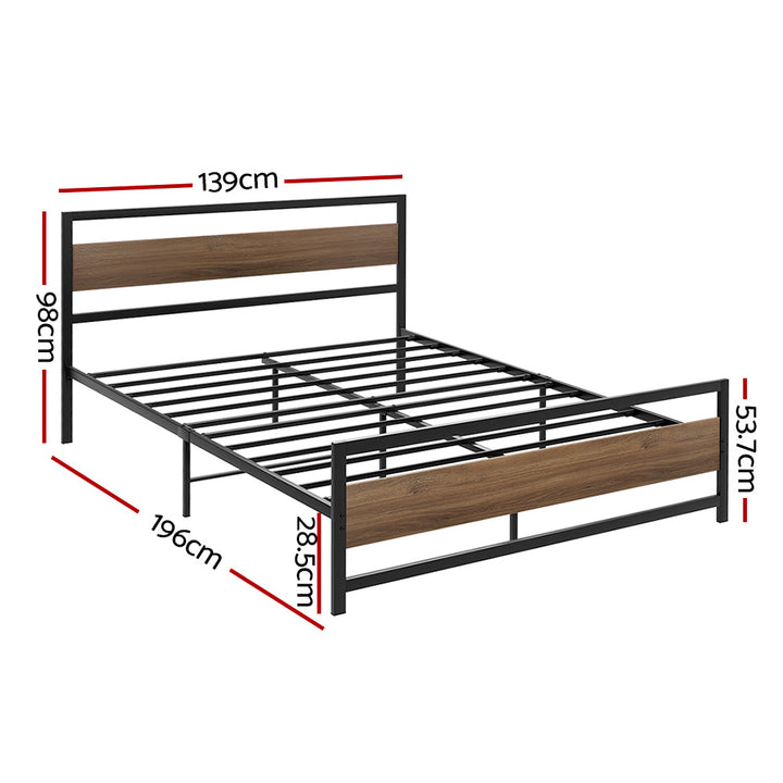 P&F DreamStyle Bed Frame Metal Bed Base Double Size Headboard Black