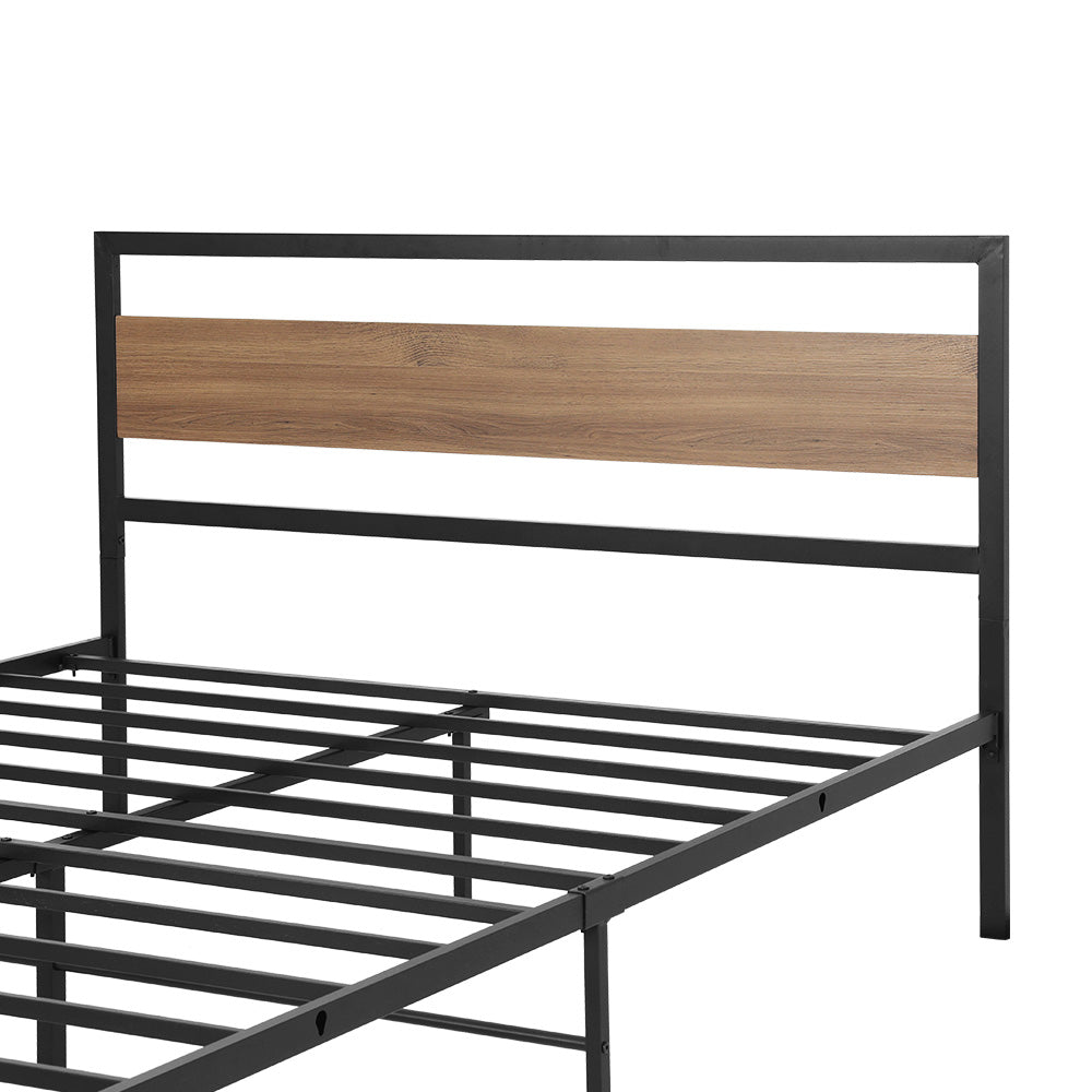 P&F DreamStyle Bed Frame Metal Bed Base Double Size Headboard Black