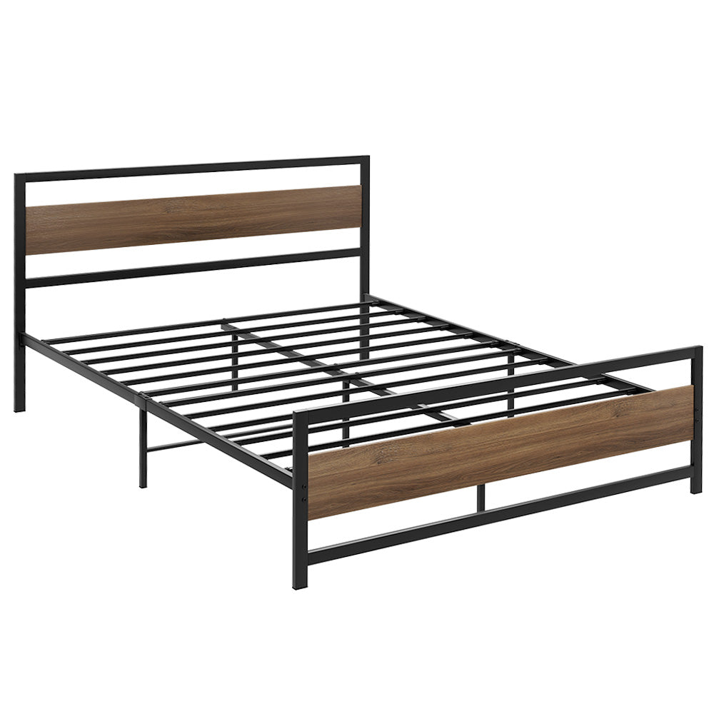 P&F DreamStyle Bed Frame Metal Base Queen Size Headboard Black