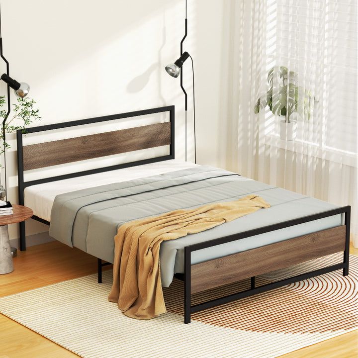 P&F DreamStyle Bed Frame Metal Base Queen Size Headboard Black