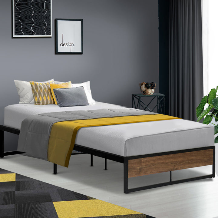 P&F SkyWay Metal Bed Frame King Single Size Black