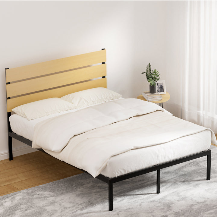 P&F SkyWay Bed Frame Metal Bed Base Double Size Platform Foundation Black PAULA