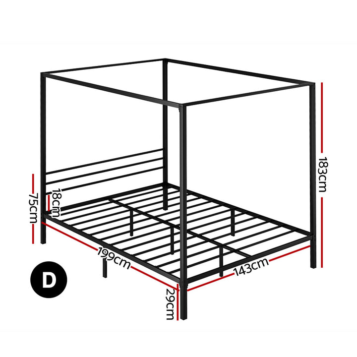 P&F ZennHome Bed Frame Metal Four-poster Platform Base Double Size Black