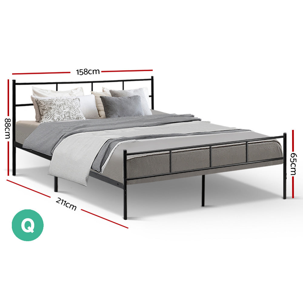 P&F DreamStyle Metal Bed Frame Queen Size Base Black