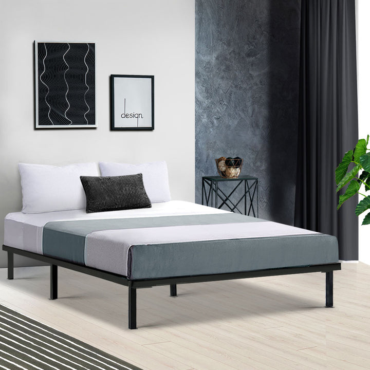 P&F FabSeries Metal Bed Frame Double Size Mattress Base Black