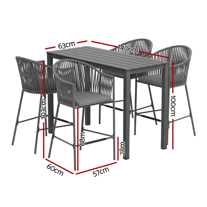 P&F ZennHome 5pcs Outdoor Bar Table Furniture Set 4 Seater