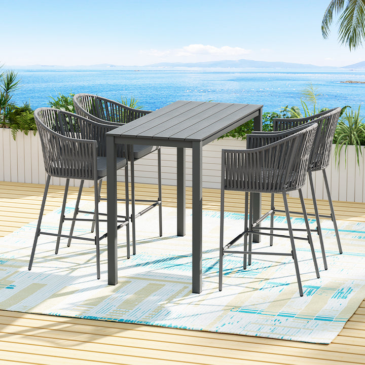 P&F ZennHome 5pcs Outdoor Bar Table Furniture Set 4 Seater