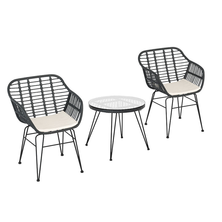 P&F ZennHome Outdoor Furniture Lounge Setting 3-Piece Bistro Set Table Chairs Patio