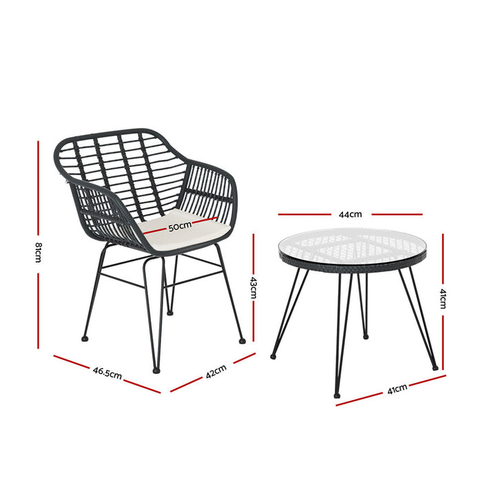 P&F ZennHome Outdoor Furniture Lounge Setting 3-Piece Bistro Set Table Chairs Patio