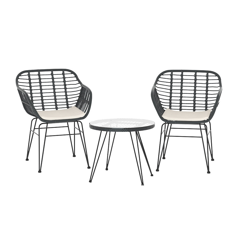 P&F ZennHome Outdoor Furniture Lounge Setting 3-Piece Bistro Set Table Chairs Patio