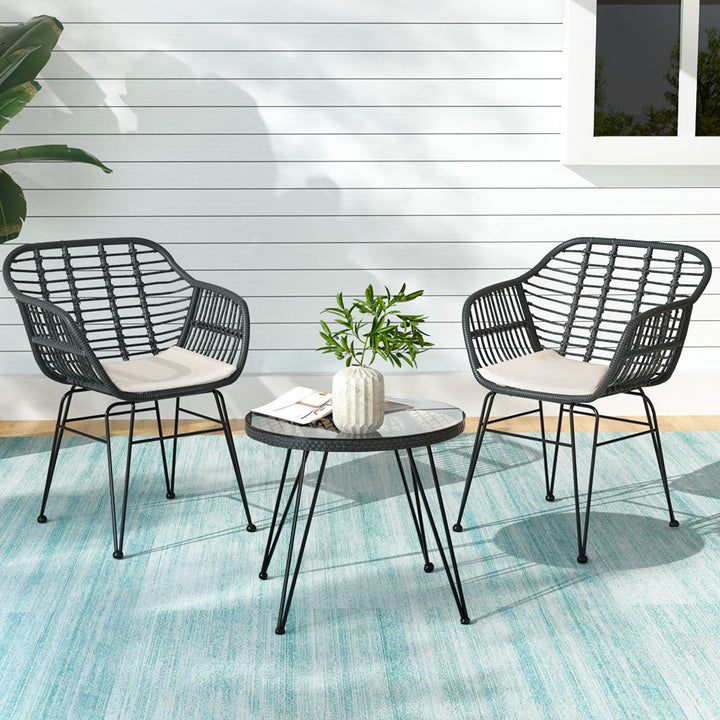 P&F ZennHome Outdoor Furniture Lounge Setting 3-Piece Bistro Set Table Chairs Patio