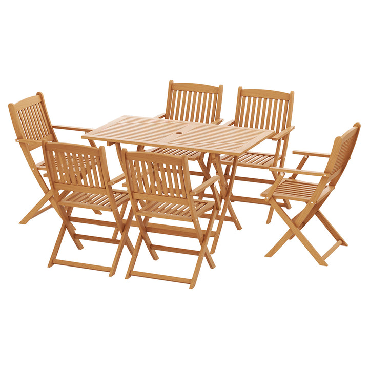 P&F ZennHome 7PCS Outdoor Dining Set Foldable 6 Seater Wood