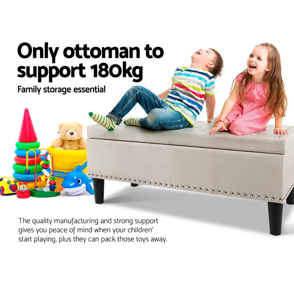 P&F SkyWay Storage Ottoman Blanket Box Fabric Chest Footstool Foot Stool Bench Taupe