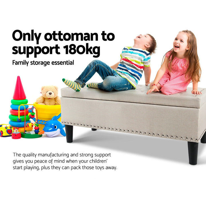 P&F SkyWay Storage Ottoman Blanket Box Fabric Chest Footstool Foot Stool Bench Taupe
