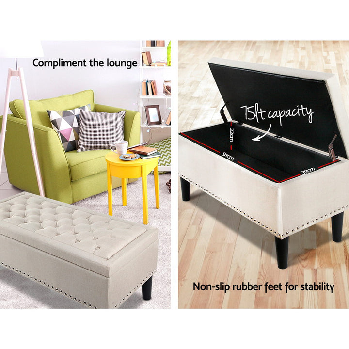 P&F SkyWay Storage Ottoman Blanket Box Fabric Chest Footstool Foot Stool Bench Taupe