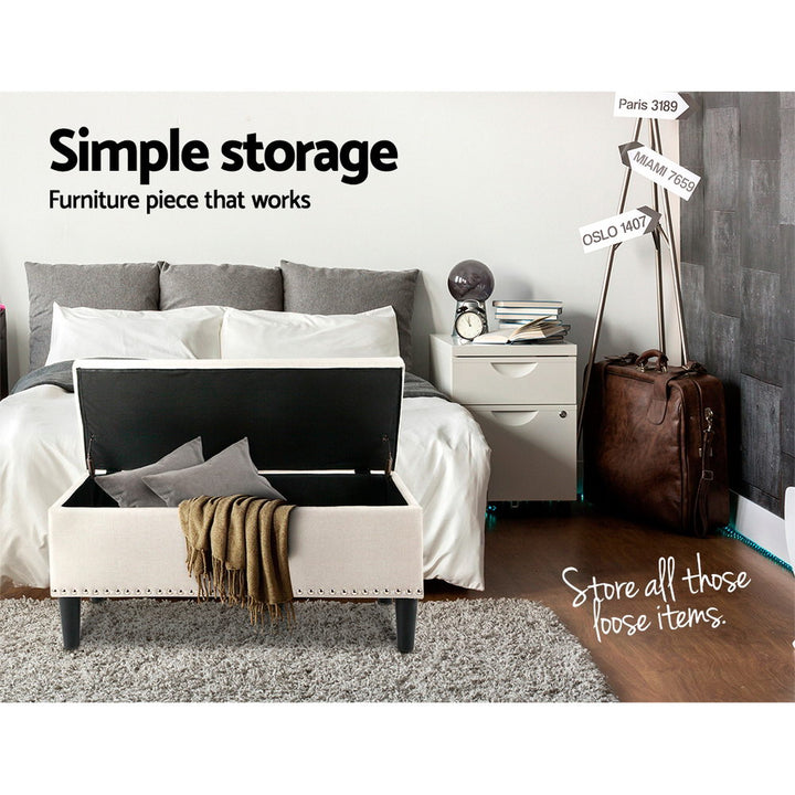 P&F SkyWay Storage Ottoman Blanket Box Fabric Chest Footstool Foot Stool Bench Taupe