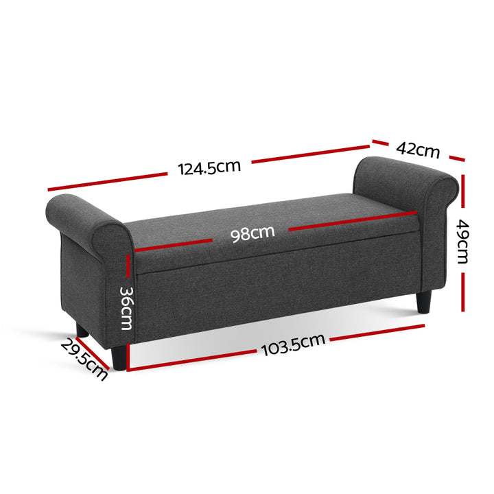 P&F SkyWay Storage Ottoman Blanket Box 126cm Linen Fabric Arm Foot Stool Couch Large