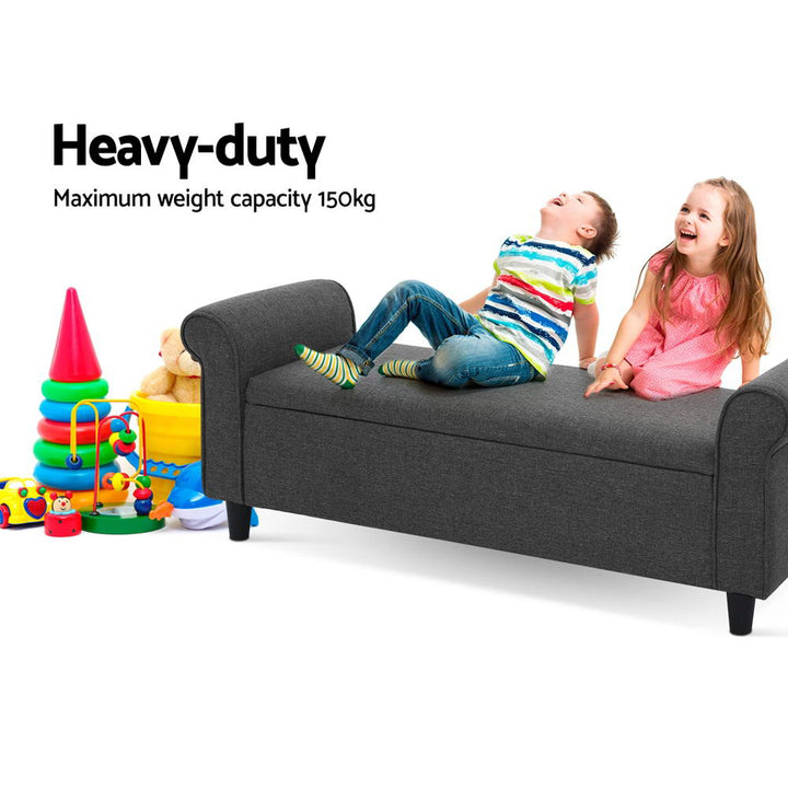 P&F SkyWay Storage Ottoman Blanket Box 126cm Linen Fabric Arm Foot Stool Couch Large