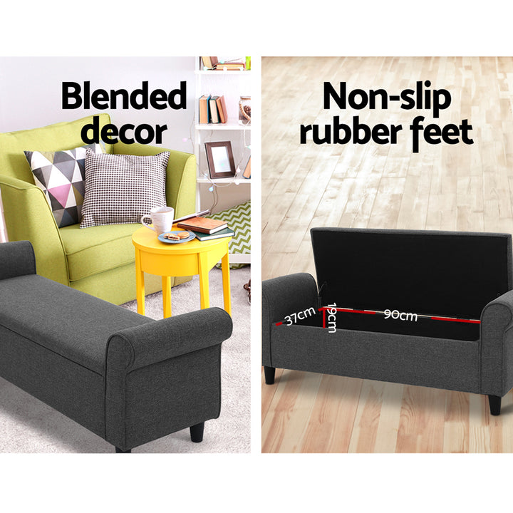P&F SkyWay Storage Ottoman Blanket Box 126cm Linen Fabric Arm Foot Stool Couch Large