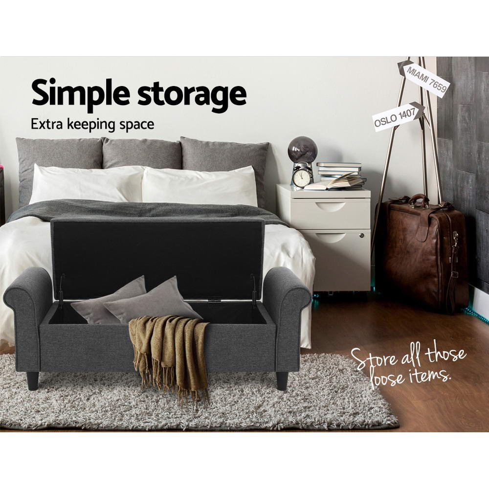 P&F SkyWay Storage Ottoman Blanket Box 126cm Linen Fabric Arm Foot Stool Couch Large