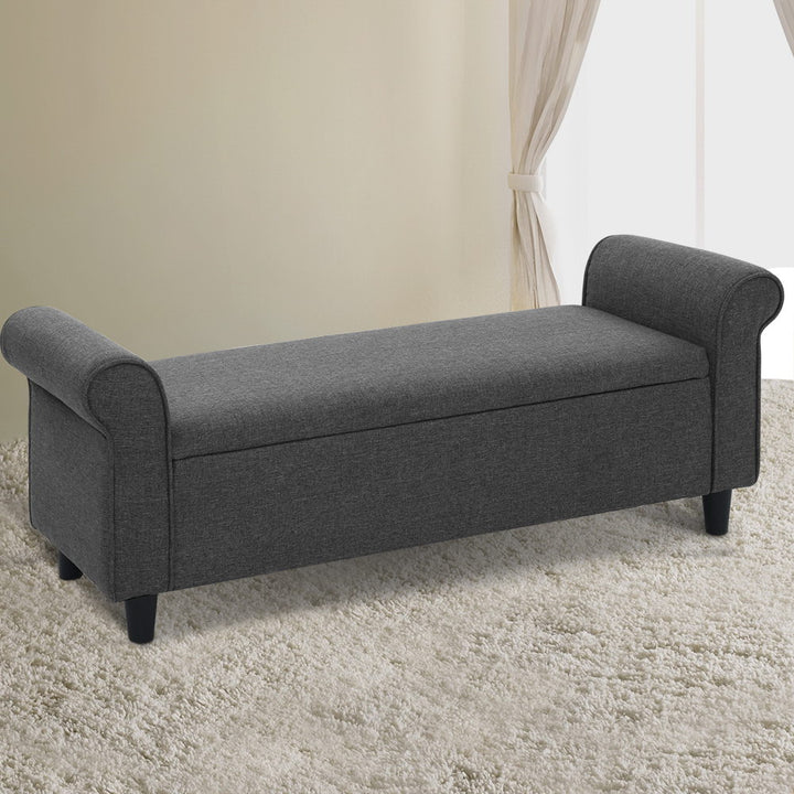 P&F SkyWay Storage Ottoman Blanket Box 126cm Linen Fabric Arm Foot Stool Couch Large