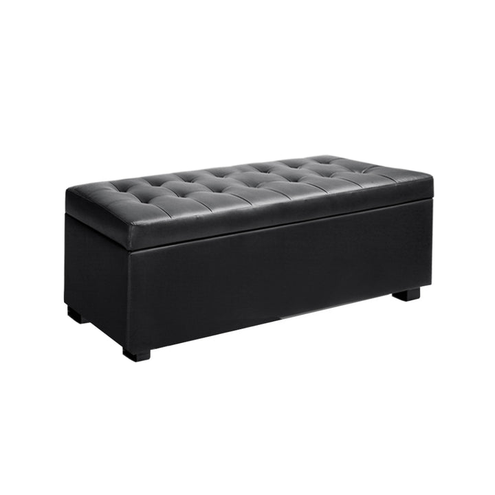 P&F SkyWay PU Leather Storage Ottoman - Black