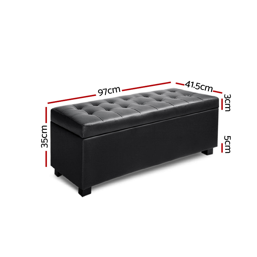 P&F SkyWay PU Leather Storage Ottoman - Black